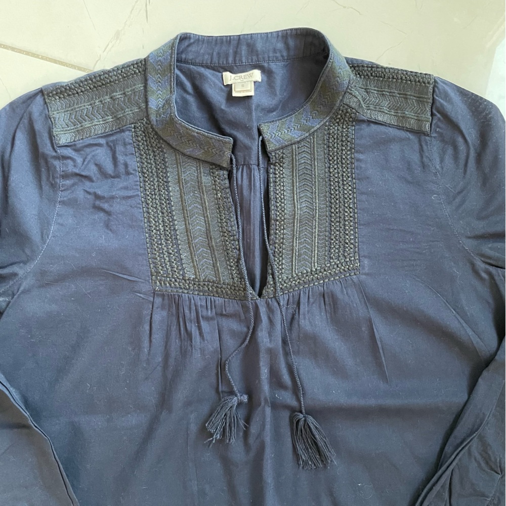 J.Crew Factory Navy with Black Embroidery Tunic Top
